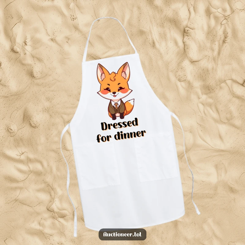 Funny Fox Vest Apron depicting a sly fox in a tiny vest, perfect for adding humor to cooking activities.