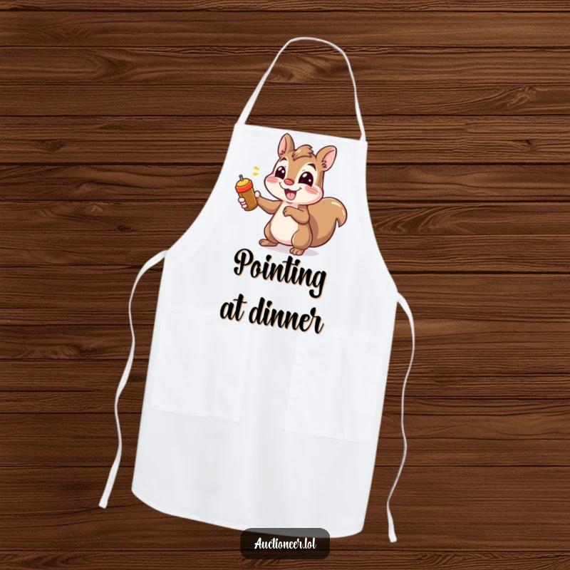 Funny Squirrel Pointing Apron featuring a cheerful squirrel rapidly pointing, perfect for adding humor to kitchen activities.