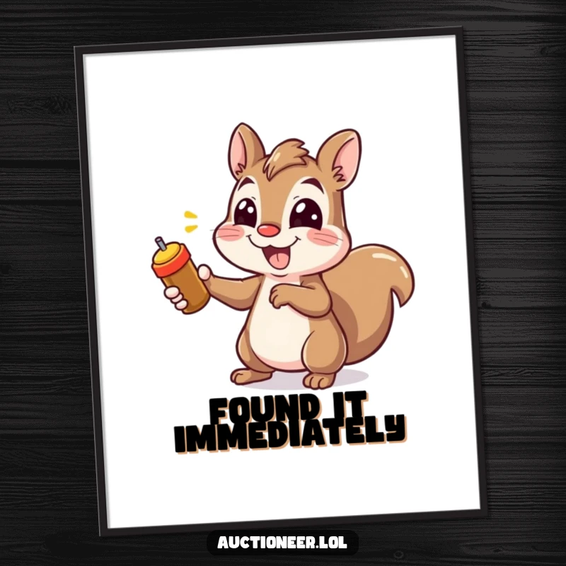 Funny Squirrel Pointing Digital Art Print of a cheerful squirrel pointing rapidly, offering instant humorous and energetic wall decor.