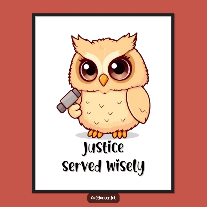 Funny Owl Judge Digital Print: Fluffy Gavel Owl Wall Art, Instant Hilarious Decor