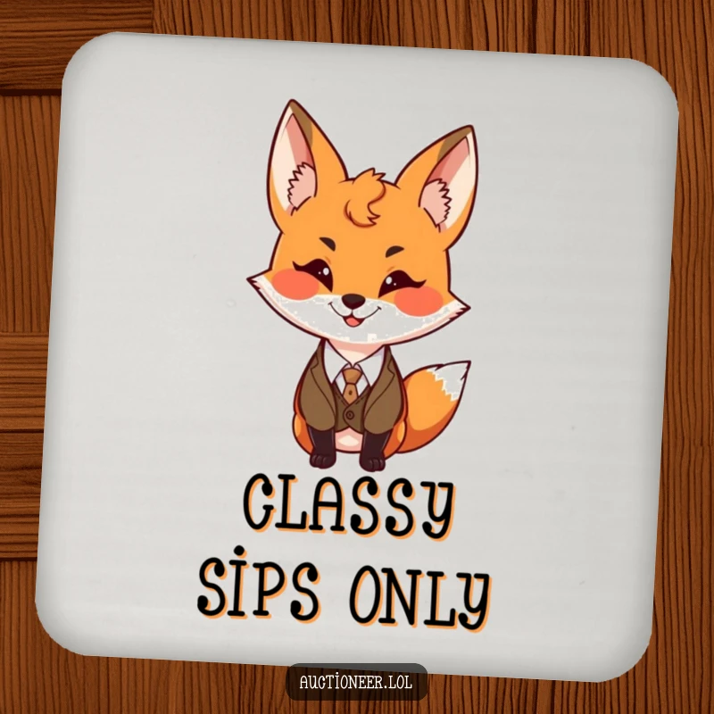 Funny Fox Vest Drink Coaster featuring a sly fox wearing a vest, perfect for adding humor and surface protection.