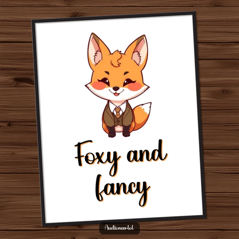 Funny Fox Vest Poster print of a mischievous fox wearing a tiny formal vest, perfect for adding humor to decor.