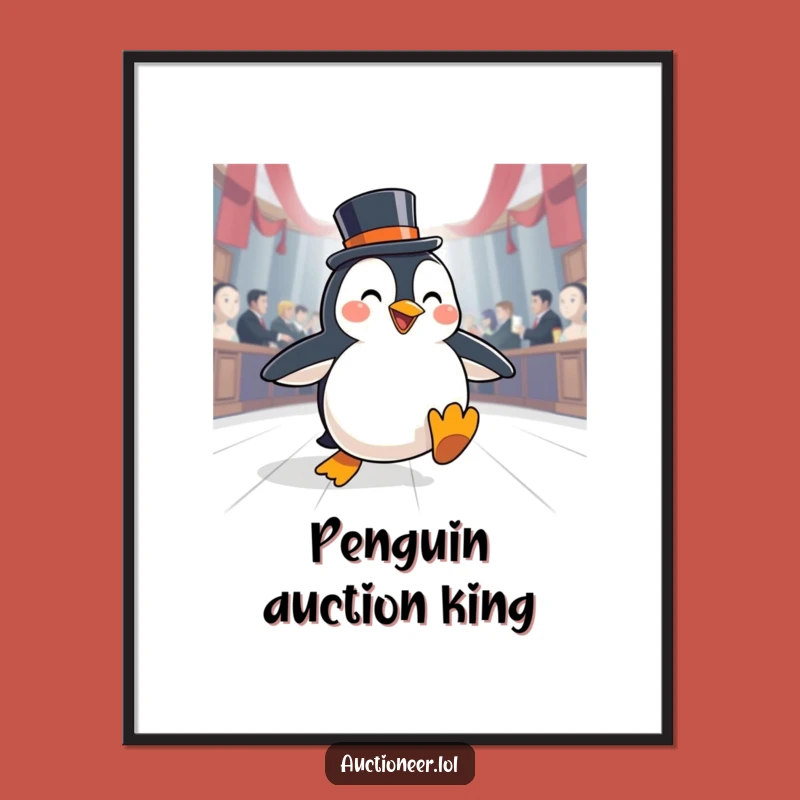 Funny Penguin Auction Poster: Elegant Wall Art for the Sophisticated Bidder
