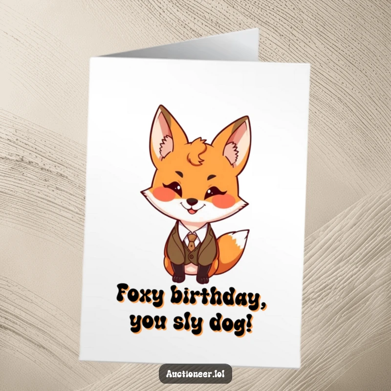 Funny Free Printable Birthday Card: A playful fox with a mischievous grin and a formal vest is ready to celebrate your birthday with sly style.