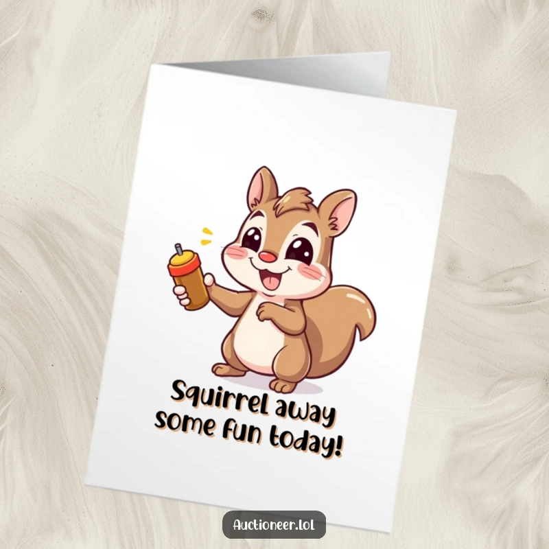 Funny Free Printable Birthday Card: A smiling squirrel excitedly points, urging you to celebrate the special birthday occasion with gusto.