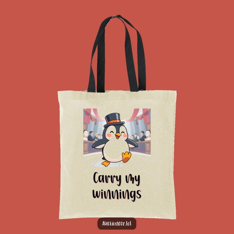 Funny Penguin Auction Tote Bag: Carry Your Finds with Dapper Penguin Flair